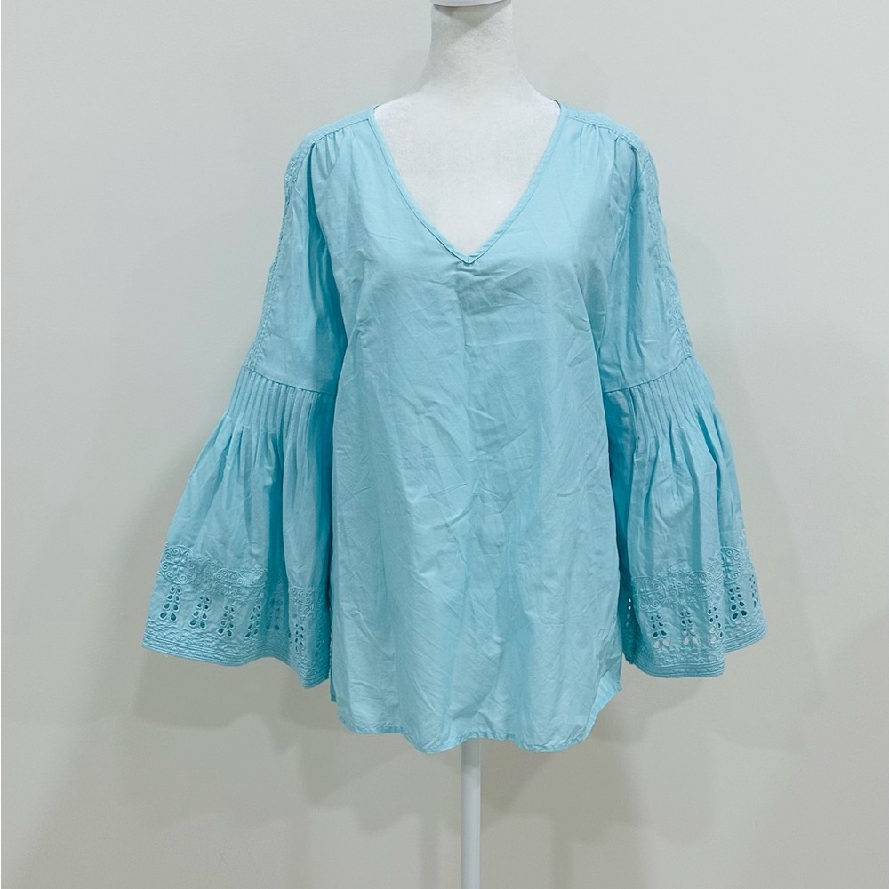 Soft Surroundings Heloise Eyelet Sleeve Blue Tunic Size L - Picture 4 of 13